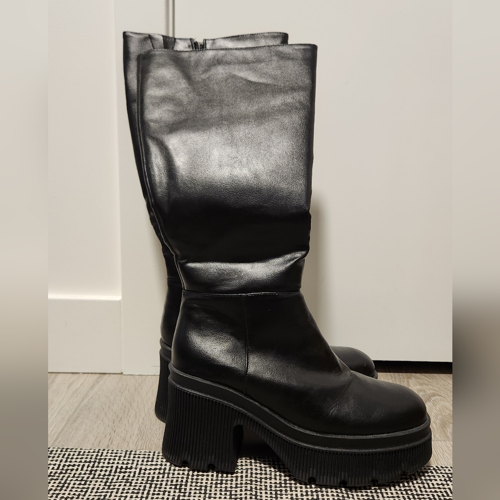 Chunky Black Knee High Boots